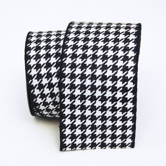 Glitter Houndstooth Black and White Ribbon