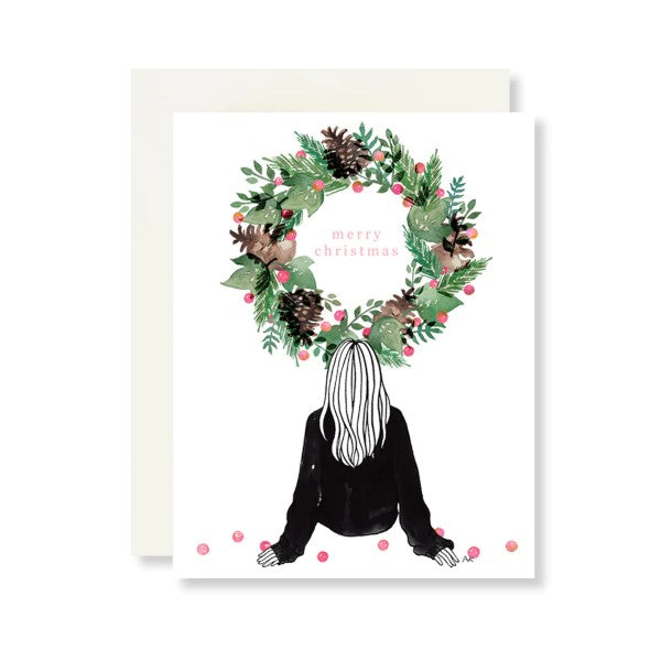 Wreath Watercolor Fashion Illustration Christmas Card