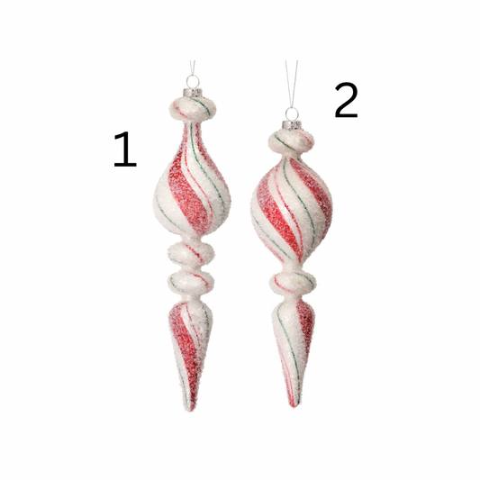 Glass Sugar Peppermint Finial Ornaments