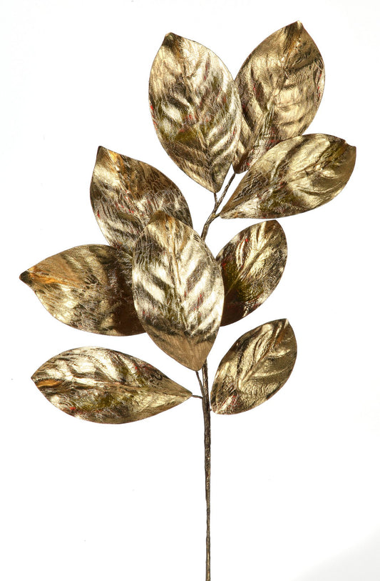 Gold Metallic Magnolia Leaf Spray
