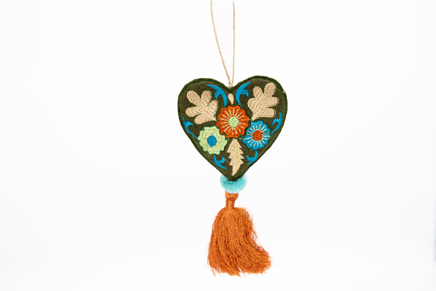 Embroidered Fabric Heart Ornament with Tassel