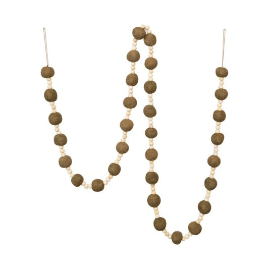 72" Wool Felt Ball Garland with Wood Beads