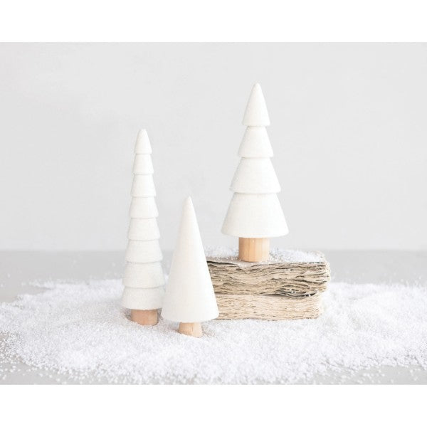 1 1/3" Round Flocked Wood Tree with Glitter